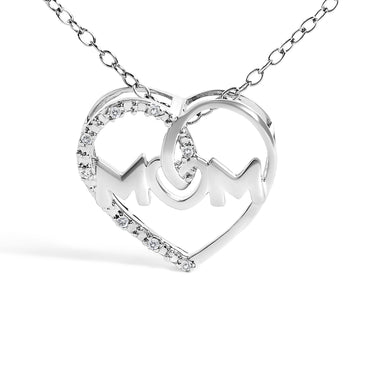 .925 Sterling Silver Diamond Accent MOM Heart Pendant Necklace (J-K Color, I2-I3 Clarity) - 18" Inches - 0