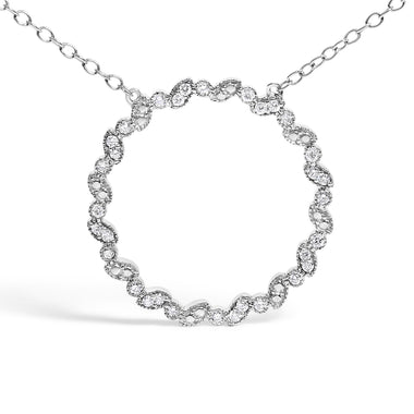 .925 Sterling Silver 1/7 Cttw Lab Grown Diamond Beaded Love Circle Pendant Necklace - Size 18 Inches - 0