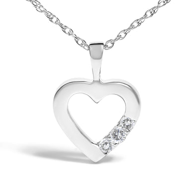 .925 Sterling Silver Lab Grown Diamond 1/4 Cttw Three Stone Heart Pendant Necklace - 18" Inches - 0