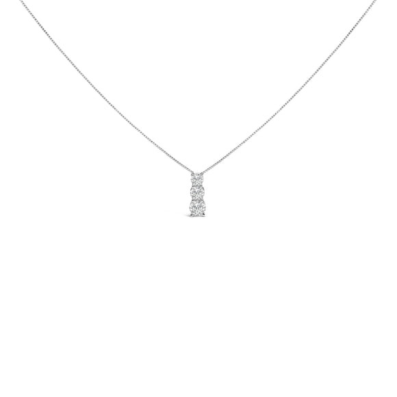 14K White Gold 1/2 Cttw Lab Grown Diamond Three Stone Pendant Necklace