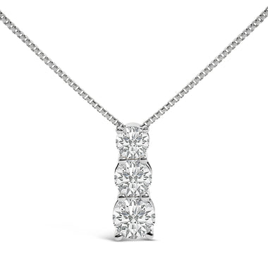 14K White Gold 1/2 Cttw Lab Grown Diamond Three Stone Pendant Necklace - 0