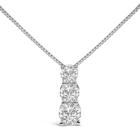 14K White Gold 1/2 Cttw Lab Grown Diamond Three Stone Pendant Necklace