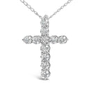 14K White Gold 1/2 Cttw Lab Grown Diamond 11 Stone Cross Pendant Necklace-2