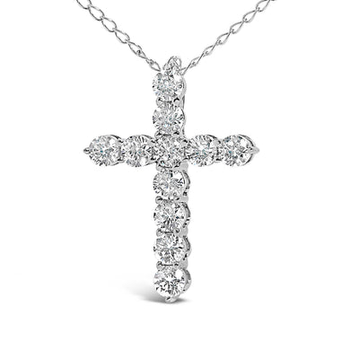 14K White Gold 1/2 Cttw Lab Grown Diamond 11 Stone Cross Pendant Necklace - 0