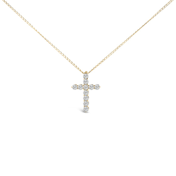 14K White Gold 1/2 Cttw Lab Grown Diamond 11 Stone Cross Pendant Necklace