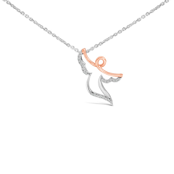 14K Rose Gold Plated Sterling Silver 1/10 Cttw Diamond Angel Pendant Necklace