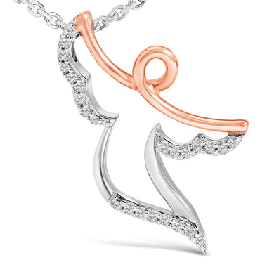 14K Rose Gold Plated Sterling Silver 1/10 Cttw Diamond Angel Pendant Necklace - 0