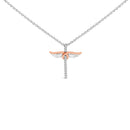 14K Rose Gold Plated Sterling Silver 1/5 Cttw Diamond Wing Cross Pendant Necklace-1