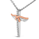 14K Rose Gold Plated Sterling Silver 1/5 Cttw Diamond Wing Cross Pendant Necklace-3