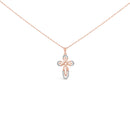 10K Rose Gold Plated Sterling Silver 1/6 Cttw Diamond Double Loop Cross Pendant Necklace-1
