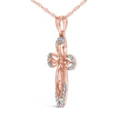 10K Rose Gold Plated Sterling Silver 1/6 Cttw Diamond Double Loop Cross Pendant Necklace-3