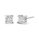 .925 Sterling Silver 1.0 Cttw Miracle Set Princess-cut Diamond Solitaire Stud Earrings (H-I Color, I2-I3 Clarity)-6