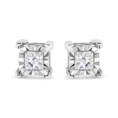 .925 Sterling Silver 1/2 Cttw Miracle Set Princess-cut Diamond Solitaire Stud Earrings (H-I Color, I1-I2 Clarity) - 0