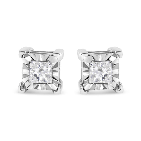 .925 Sterling Silver 1/2 Cttw Miracle Set Princess-cut Diamond Solitaire Stud Earrings (I-J Color, SI1-SI2 Clarity)