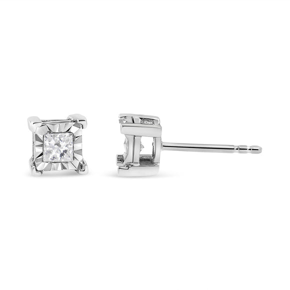 .925 Sterling Silver 1/2 Cttw Miracle Set Princess-cut Diamond Solitaire Stud Earrings (I-J Color, SI1-SI2 Clarity)