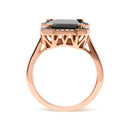 14K Rose Gold 15x10 MM Emerald-Cut Black Onyx and 1/5 Cttw Blue and White Diamond Halo Cocktail Ring (G-H Color, SI1-SI2 Clarity)- Size 7-6