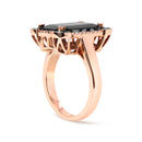 14K Rose Gold 15x10 MM Emerald-Cut Black Onyx and 1/5 Cttw Blue and White Diamond Halo Cocktail Ring (G-H Color, SI1-SI2 Clarity)- Size 7-7