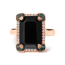 14K Rose Gold 15x10 MM Emerald-Cut Black Onyx and 1/5 Cttw Blue and White Diamond Halo Cocktail Ring (G-H Color, SI1-SI2 Clarity)- Size 7-8