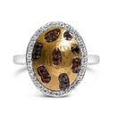 10K Yellow Gold Plated Sterling Silver 1/3 Cttw Oval Mixed Diamond Halo Shield Ring-1
