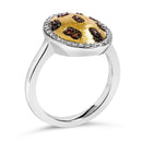 10K Yellow Gold Plated Sterling Silver 1/3 Cttw Oval Mixed Diamond Halo Shield Ring-3