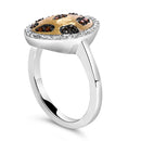 10K Yellow Gold Plated Sterling Silver 1/3 Cttw Oval Mixed Diamond Halo Shield Ring-4