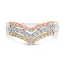 10K Gold Plated Sterling Silver 1/3 Cttw Tri-Color Chevron Diamond Stackable Ring-1