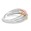 10K Gold Plated Sterling Silver 1/3 Cttw Tri-Color Chevron Diamond Stackable Ring-2