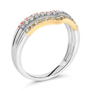 10K Gold Plated Sterling Silver 1/3 Cttw Tri-Color Chevron Diamond Stackable Ring-3