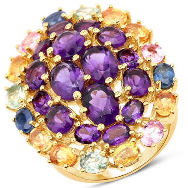 9.04 Carat Genuine Multi Stones .925 Sterling Silver Ring - 0