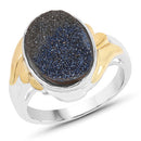 3.25 Carat Genuine Cobalt Blue Drusy .925 Sterling Silver Ring-4