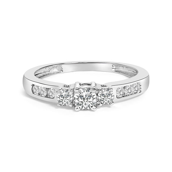10K White Gold 1/2 Cttw Diamond Three Stone Ring