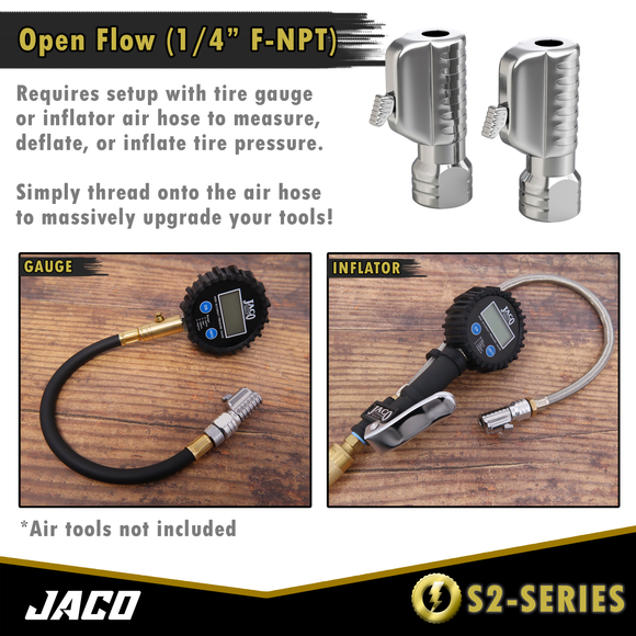 Lightning™ S2-Series Tire Air Chuck | Open Flow, 1/4" F-NPT (2 Pack)
