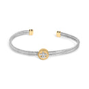 18K Yellow Gold Plated .925 Sterling Silver Diamond Accent  and Fleur Di Lis Medallion Bangle Bracelet (I-J Color, SI1-SI2 Clarity) - 7.25 Inches-4