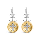 18K Yellow Gold Plated .925 Sterling Silver 1/8 Cttw Diamond Hammered Finished Medallion with Cross Drop and Dangle Earrings (I-J Color, SI1-SI2 Clarity)-4