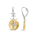 18K Yellow Gold Plated .925 Sterling Silver 1/8 Cttw Diamond Hammered Finished Medallion with Cross Drop and Dangle Earrings (I-J Color, SI1-SI2 Clarity)-6
