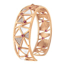 14K Rose Gold 5/8 Cttw Diamond with Pink Tourmaline Open Cuff Bangle with White Enamel (G-H Color, SI1-SI2 Clarity) - 7"-8