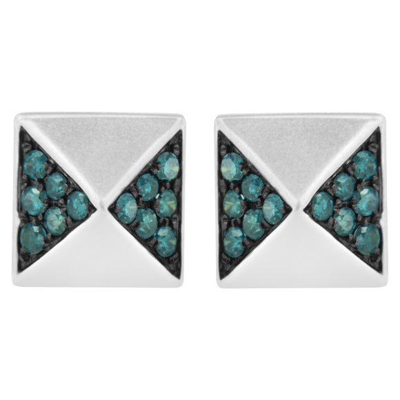 14K White Gold 1/4 Cttw Treated Blue Diamond Pyramid Stud Earring (Blue Color, SI1-SI2 Clarity)