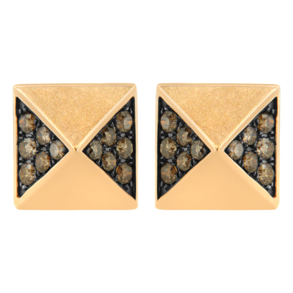 14K Rose Gold 1/4 Cttw Brown Diamond Pyramid Stud Earring (Brown Color, SI1-SI2 Clarity)