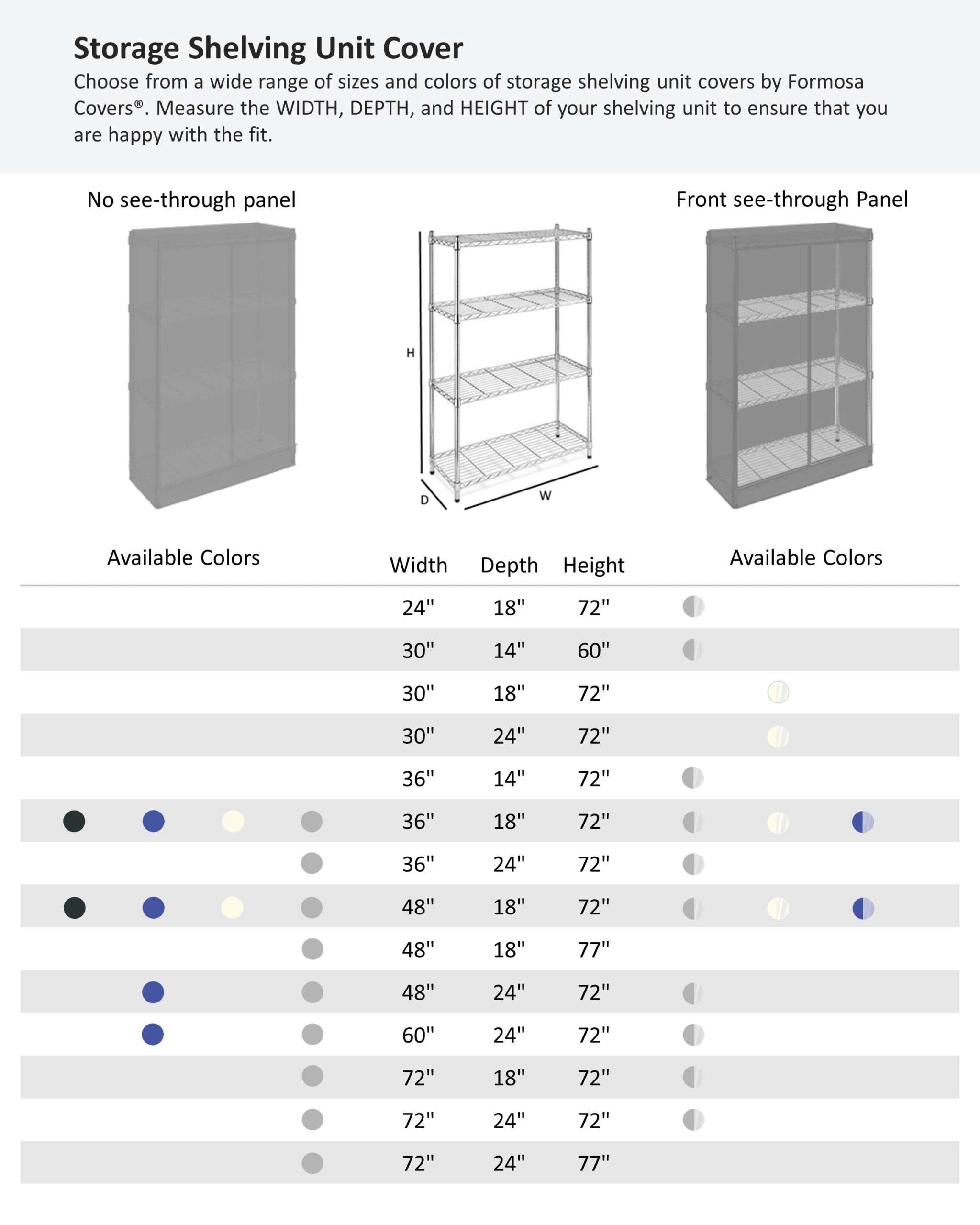 Storage Shelving Unit Cover, fits racks 60"W x 24"D x 72"H one side see through panel in Grey