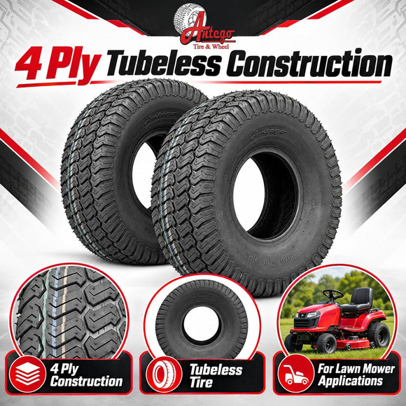 Antego 20x8.00-8 ATW-003 4 Ply Turf Tubeless Lawn Mower Tires, 2 Pack