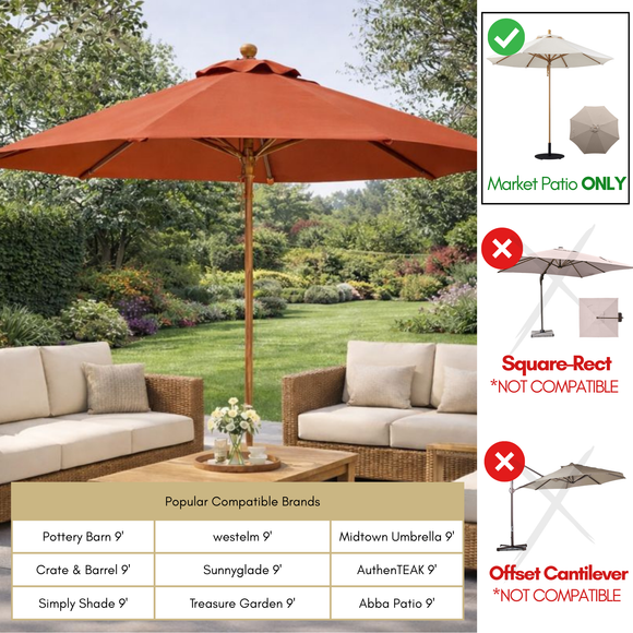 9ft Market Patio Umbrella 6 Rib Replacement Canopy Terracotta