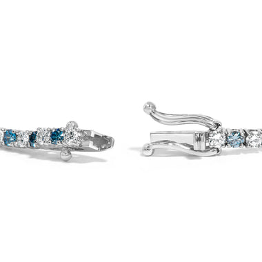 14K White Gold 4.0 Cttw Alternating White and Blue Lab Grown Diamond Tennis Bracelet - 7" inches - 0