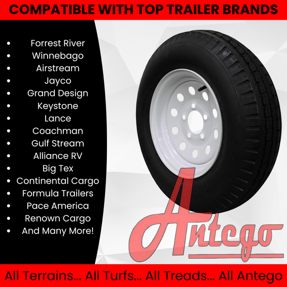 (Set of 4) Antego Tire and Wheel 185/80D13 Highway Terrain Trailer Tire & Wheel – 13.0-Inch Pre-Mounted Rim, 8-Ply-Ply Build, Perfect for Utility & Cargo Use | A130454500116206ST18580D13-B4