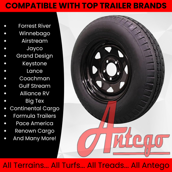 (Single Assembly) Antego Tire and Wheel  205/75D14 Highway Terrain – 14.0-Inch Rim, 6-Ply-Ply Strength, Load 100.0, Speed M – Heavy-Duty Trailer Tire | A140554020096206ST20575D14
