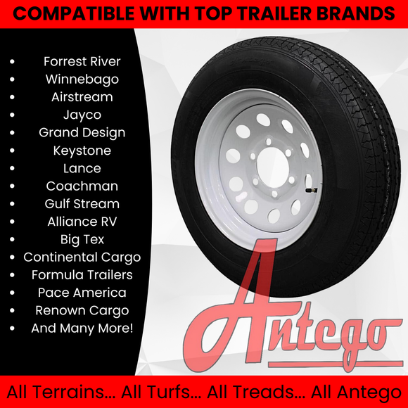 (Single Assembly) Antego Tire and Wheel Heavy-Duty 205/75R15 Highway Terrain – 6-Ply-Ply, 15.0-Inch Wheel, Designed for Secure & Stable Towing | A15604510116108ST20575R15
