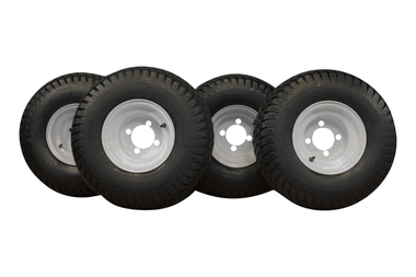 (Set of 4) White Steel Wheels with 18x9.50-8 4 Ply Turf Tires for Golf Cart and Lawn and Garden Equipment