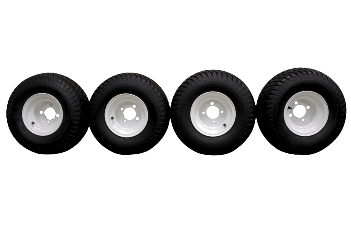 (Set of 4) White Steel Wheels with 18x9.50-8 4 Ply Turf Tires for Golf ...