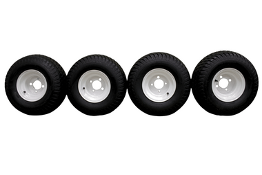 (Set of 4) White Steel Wheels with 18x9.50-8 4 Ply Turf Tires for Golf Cart and Lawn and Garden Equipment