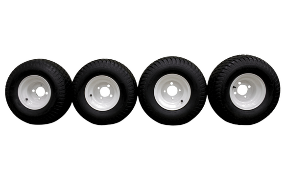 (Set of 4) White Steel Wheels with 18x9.50-8 4 Ply Turf Tires for Golf Cart and Lawn and Garden Equipment