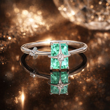 925 Sterling Silver 1.40mm Width CZ & Glass Ring Size 6 for Women - 0